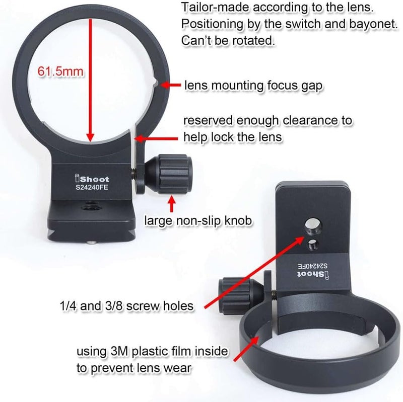 iShoot Tripod Mount Ring Lens Collar Support Bracket Holder Compatible with Sony FE 24-240mm F3.5-6.3 OSS, 24-70mm f/4 ZA OSS, 24mm f/1.4 GM, 10-18mm f/4 OSS, 16-35mm F4 ZA OSS, 18-135mm f/3.5-5.6 OSS - Image 4